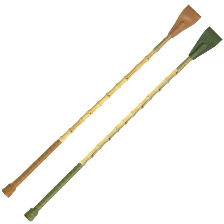 Fleck Springstock GREENLINE mit Bambuskorpus, Olivenledergriff, Lederklatsche und Hanfschnur-Wicklung